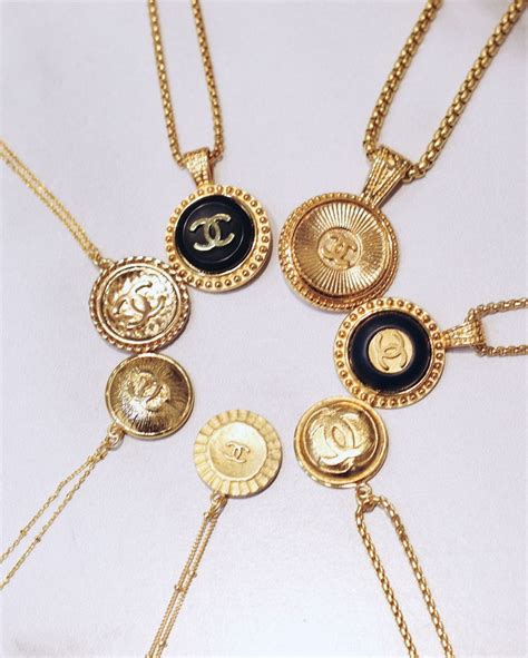 upcycled chanel button necklace|vintage Chanel button necklace.